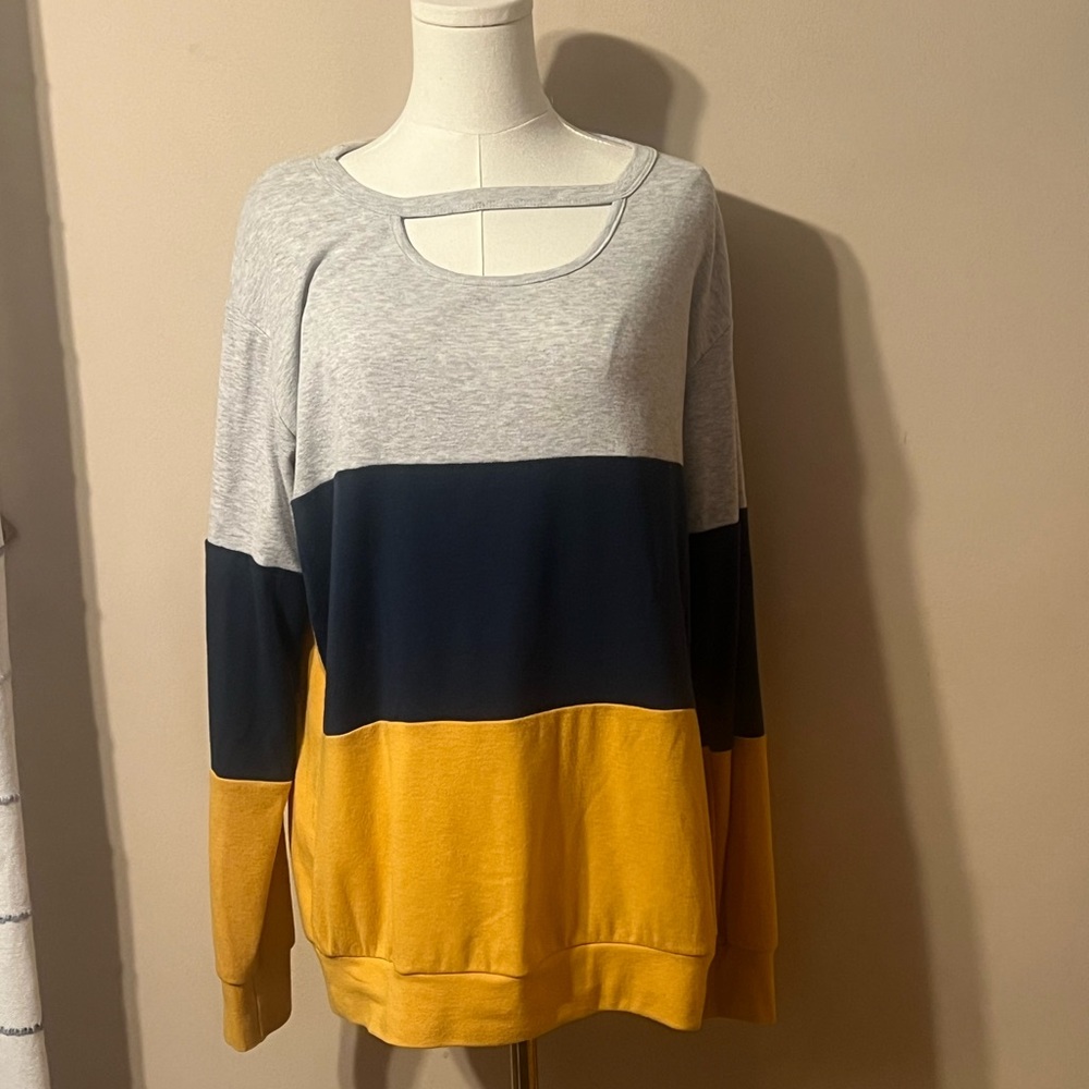 Like New Colorblock Sweatshirt in Gray, Navy, and Mustard XL
